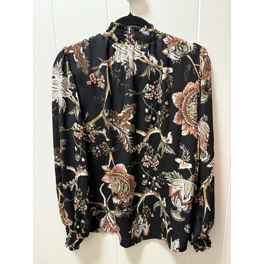 Anthropologie Maison d’Amélie Smocked Floral High Neck Blouse Women’s S Black